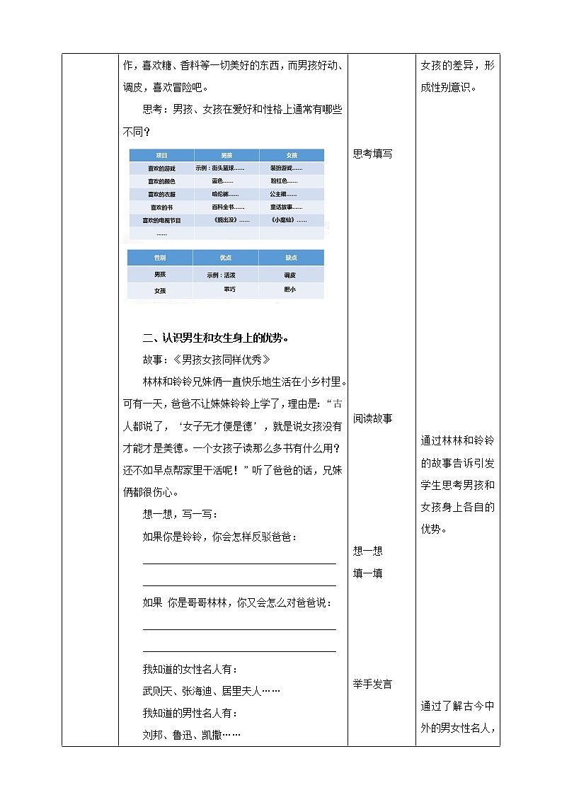 生命教育 三年级第一单元第二课时《男孩和女孩》教案第2页