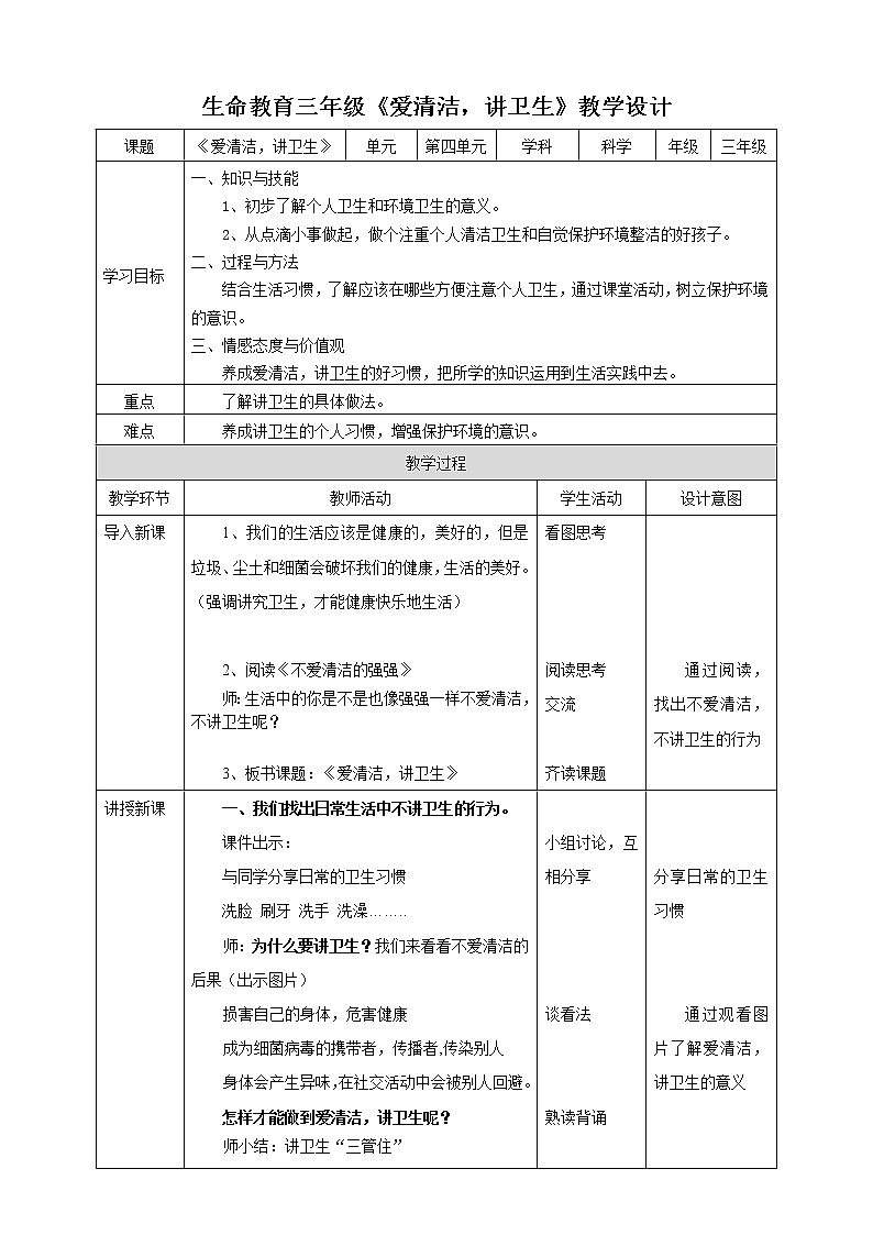 7《爱清洁，讲卫生》 课件+教案 生命教育3年级01
