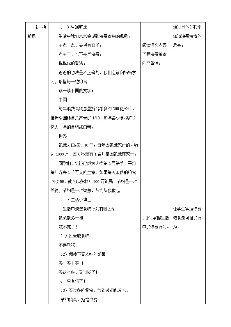 川教版一年级《生命.生态.安全》下册第17课《拒绝餐饮浪费》 教学设计第2页