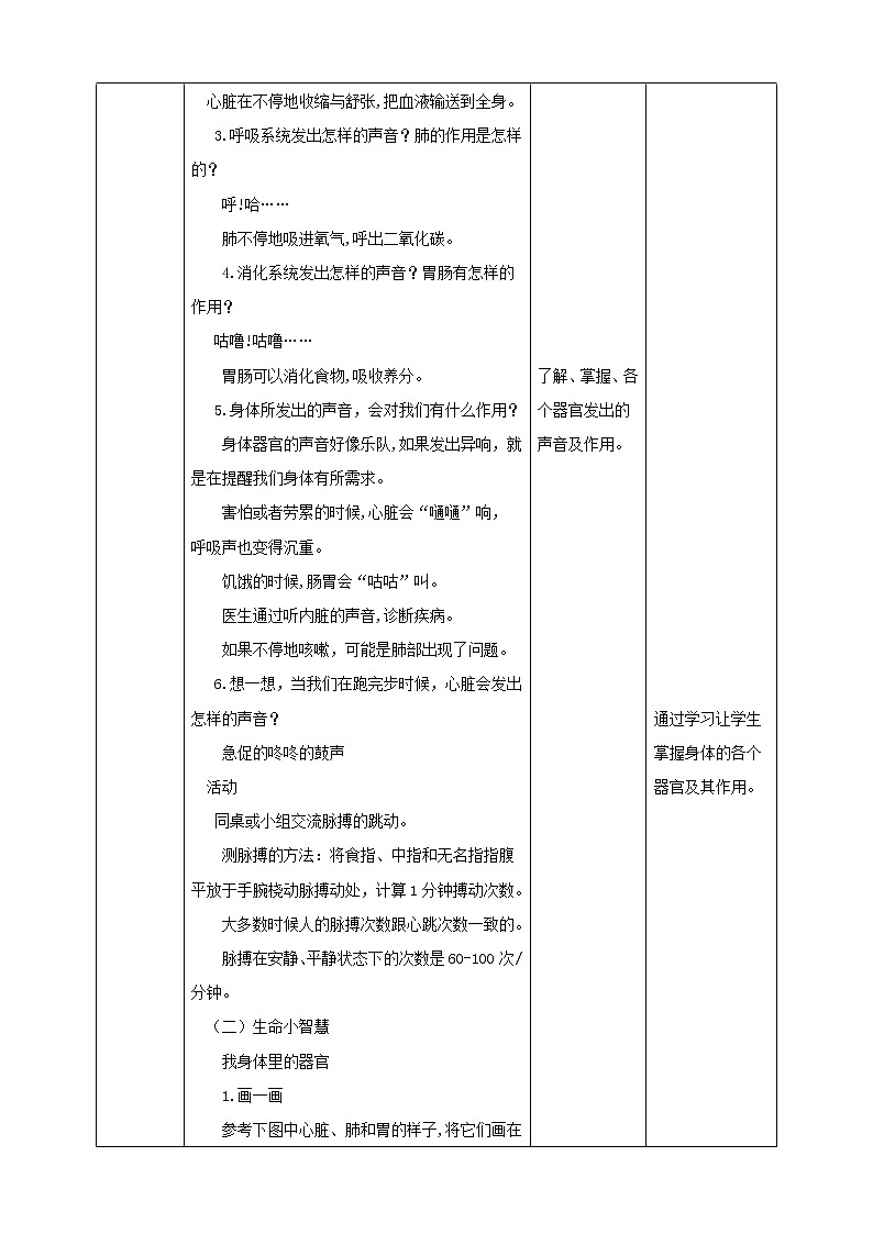 川教版二年级《生命.生态.安全》下册第1课《身体里的“乐队”》教案第2页