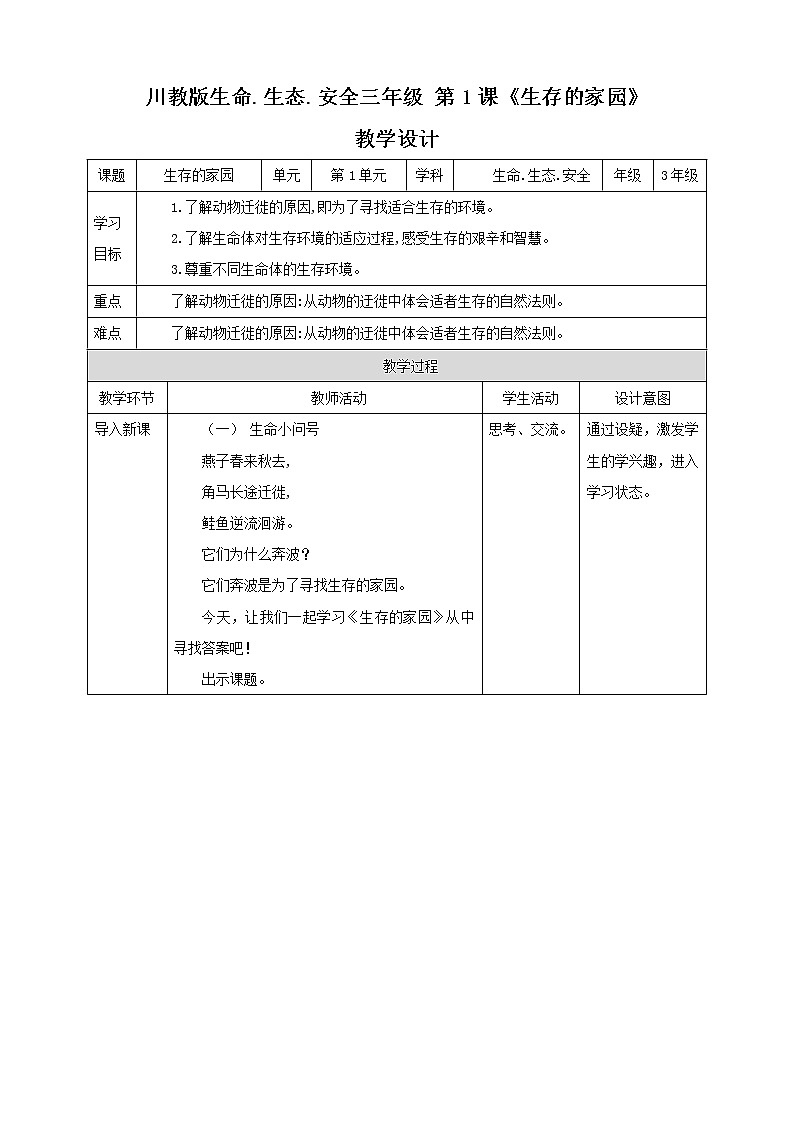 第1课《生存的家园》课件+教案 川教版生命生态安全三年级01