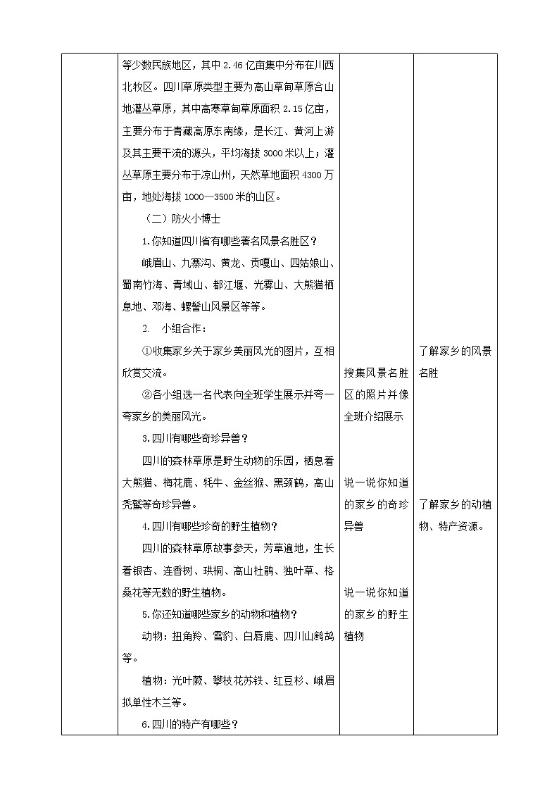 川教版三年级《生命.生态.安全》下册第5课《可爱的森林草原》教学设计第2页