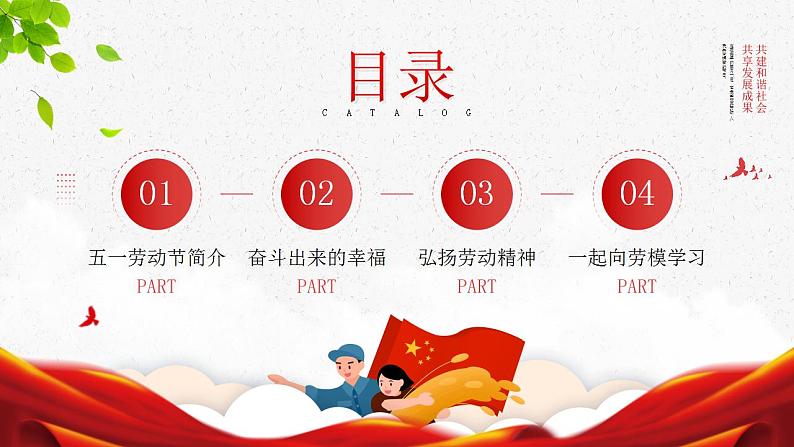 红色简约卡通风五一劳动节节日介绍PPT模板02