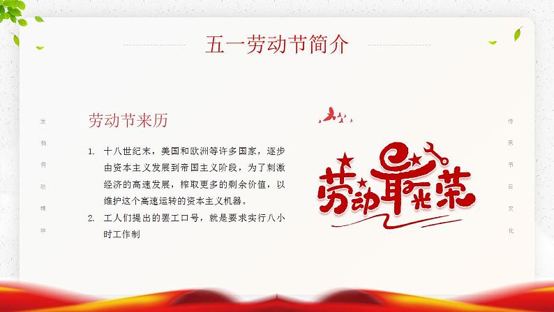 红色简约卡通风五一劳动节节日介绍PPT模板04