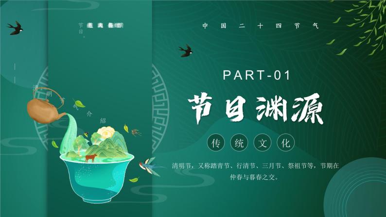 绿色简约中国风清明节文化习俗介绍PPT模板03