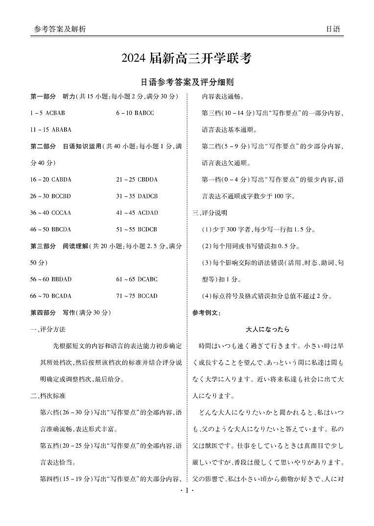 2024广东省衡水金卷新高三开学考（8月百校开学联考）日语PDF版含答案01