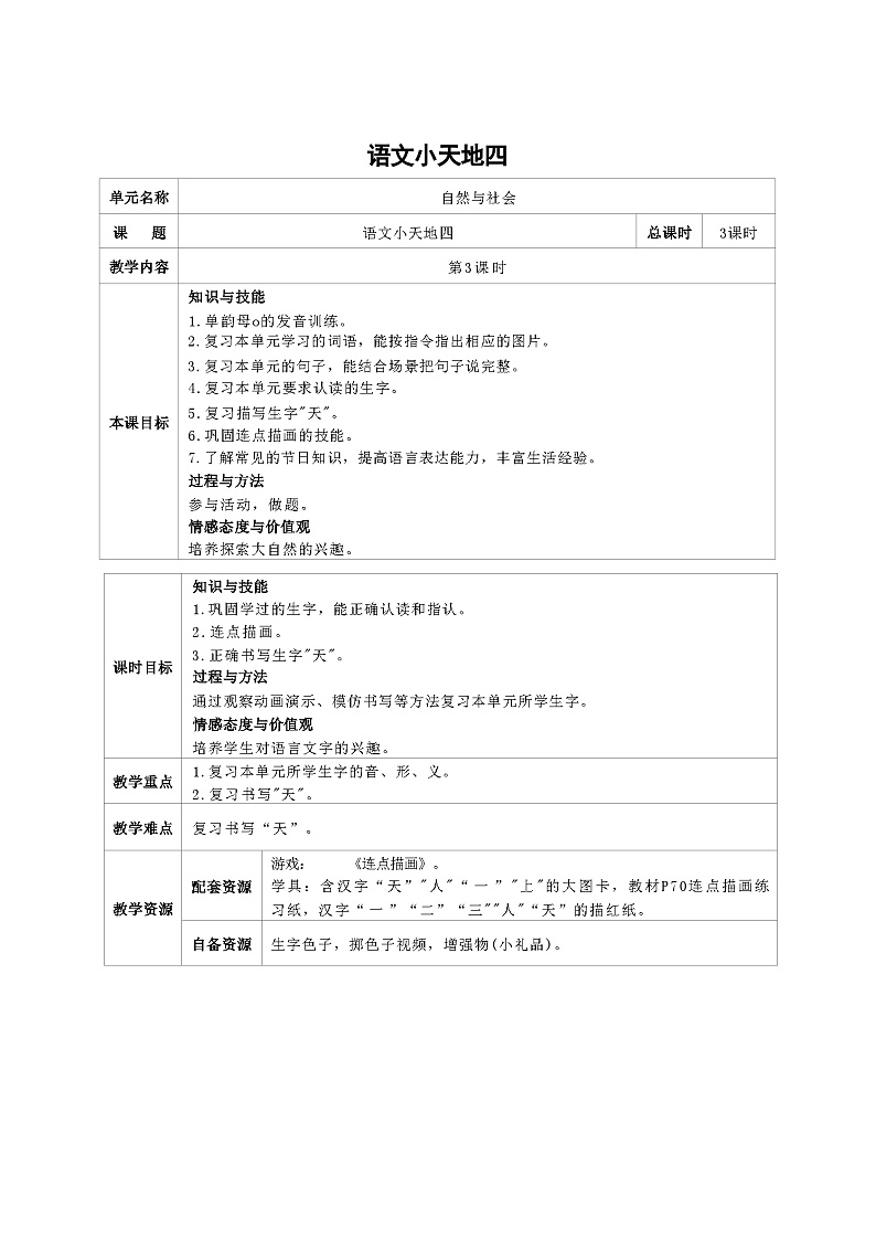 培智生活语文一年级上册《语文小天地4》第3课时教案第1页