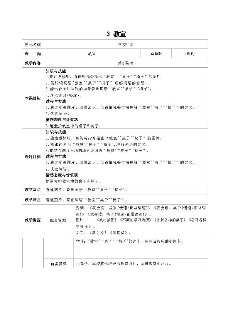 培智生活语文一年级上册第3课《教室》第2课时教案01