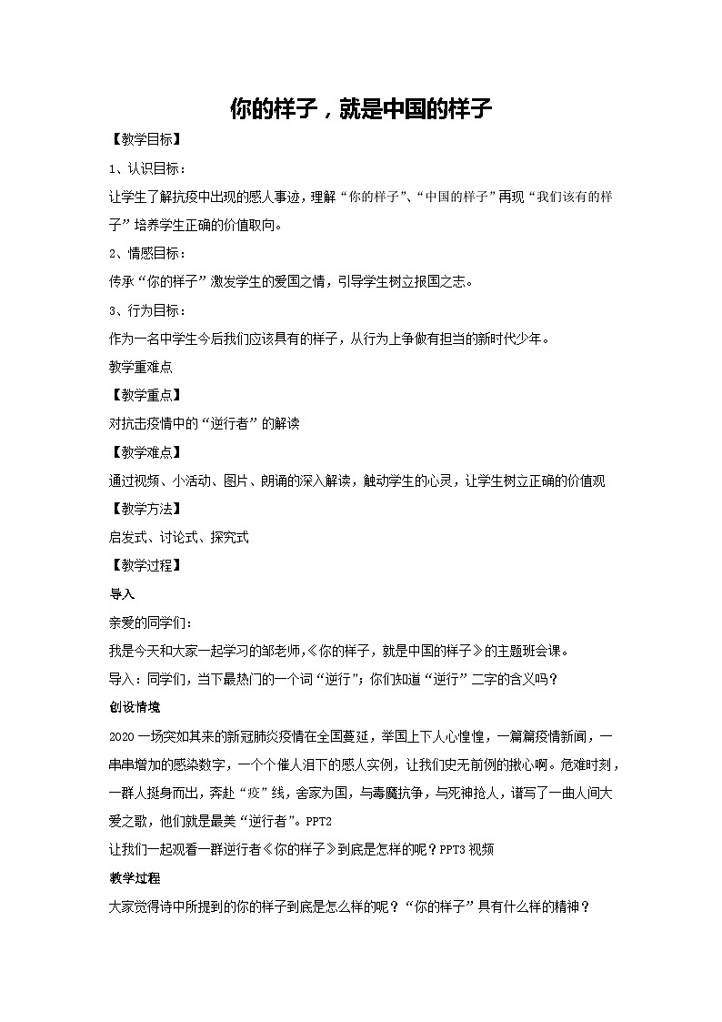 你的样子，就是中国的样子（教案）-2023-2024学年初中七年级主题班会通用01