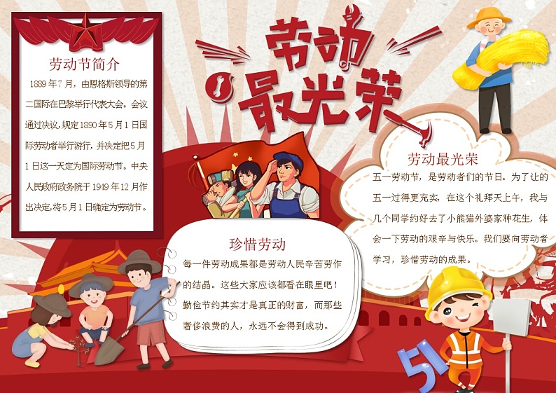 5.1劳动最光荣-劳动节介绍-2024年5.1劳动节手抄报（图文完整版-word可编辑）第1页
