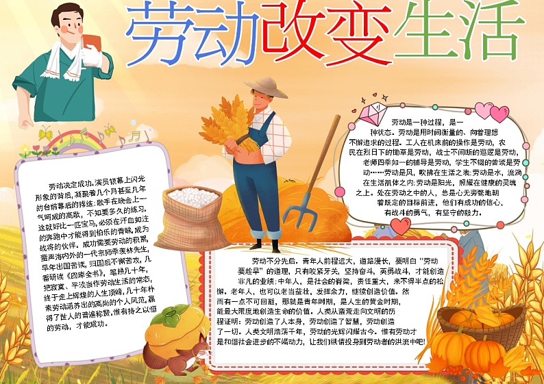 劳动改变生活-2024年5.1劳动节手抄报-素材（图文版+彩图版-word可编辑可打印）01