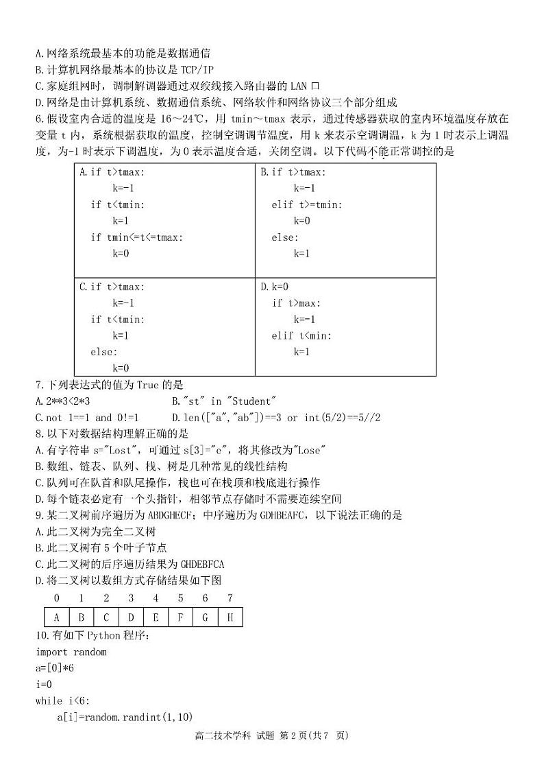 2024浙江省浙南名校高二下学期4月期中联考试题技术PDF版含答案第2页
