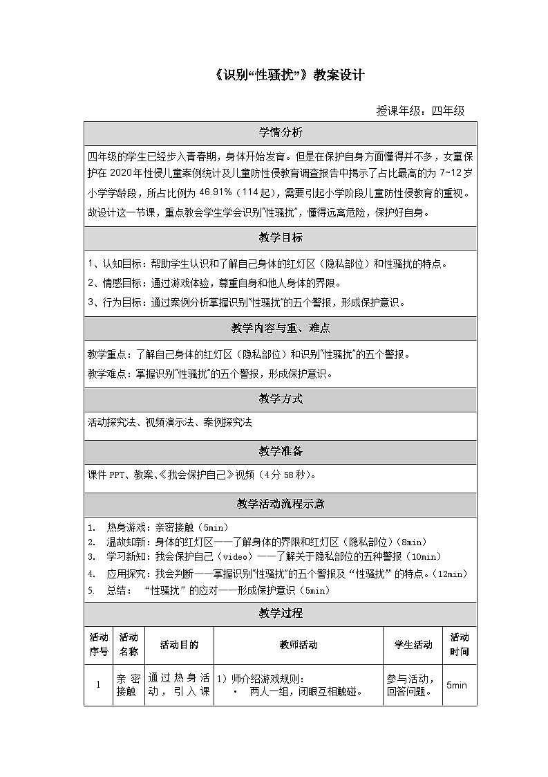 主题班会 心理健康 青春期教育 小学《识别“性骚扰”》教案01