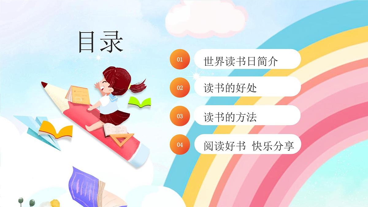 橙色卡通小学生世界读书日PPT第2页