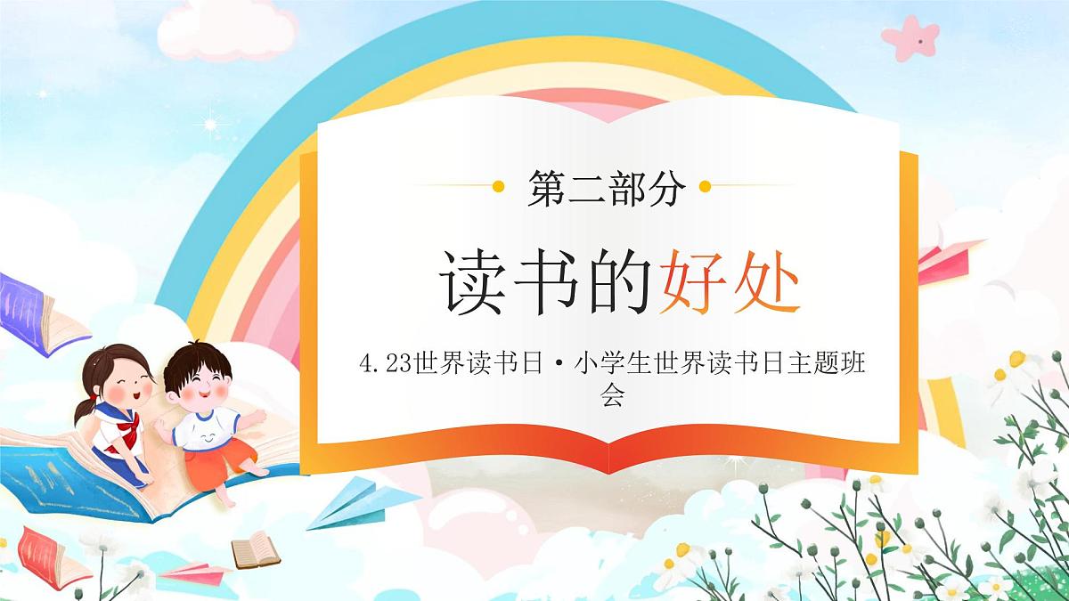 橙色卡通小学生世界读书日PPT第7页