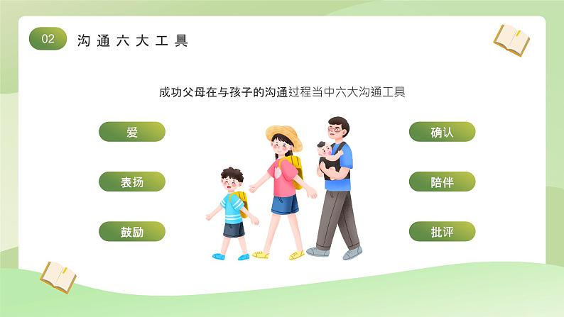 绿色卡通风幼儿园家庭教育讲座PPT模板07