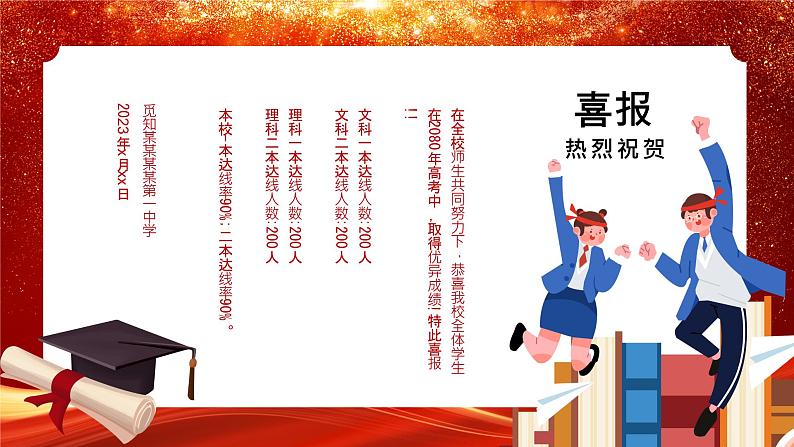 红色卡通风金榜题名高考喜报ppt模板第2页