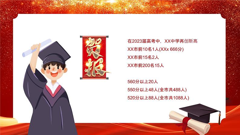 红色卡通风金榜题名高考喜报ppt模板第4页