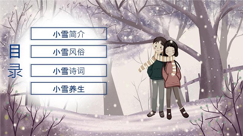 雪地里的情侣背景小雪节气介绍PPT模板02