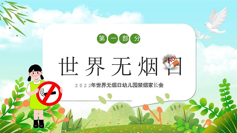 绿色卡通风世界无烟日幼儿园禁烟主题家长会PPT第3页