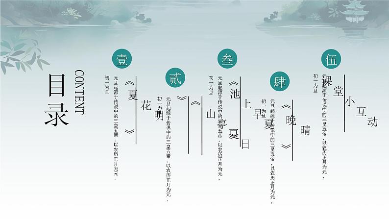 绿色水墨中国风走进夏日古诗词PPT模板第2页