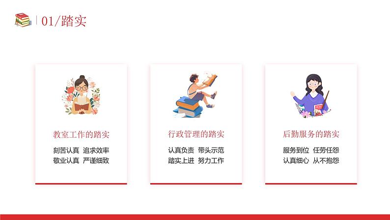 红色卡通风教师开学工作会议课件04