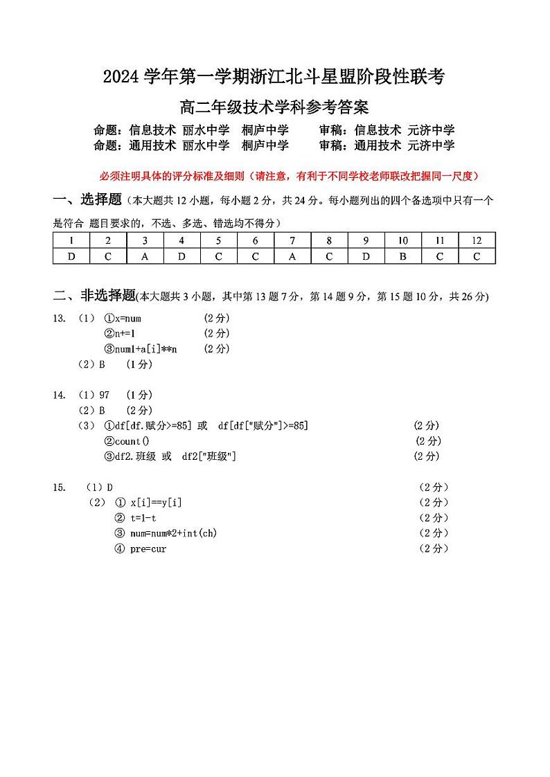 扫描件_高二年级技术学科参考答案第1页