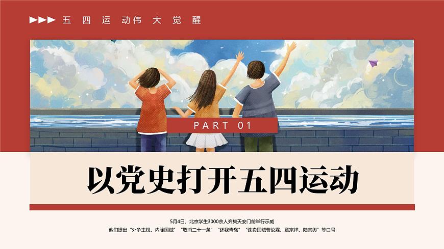 红色画风复古重温五四运动牢记青春使命 课件第4页