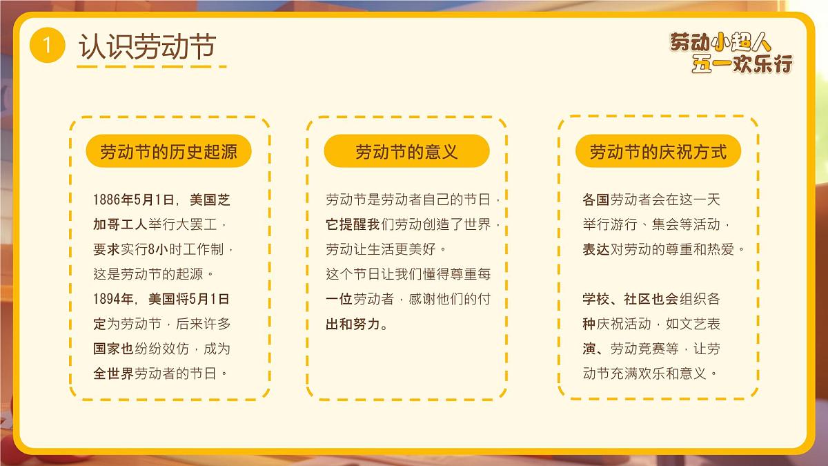 黄色画风五一劳动节主题班会 课件第4页