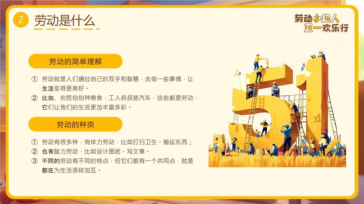 黄色画风五一劳动节主题班会 课件第6页