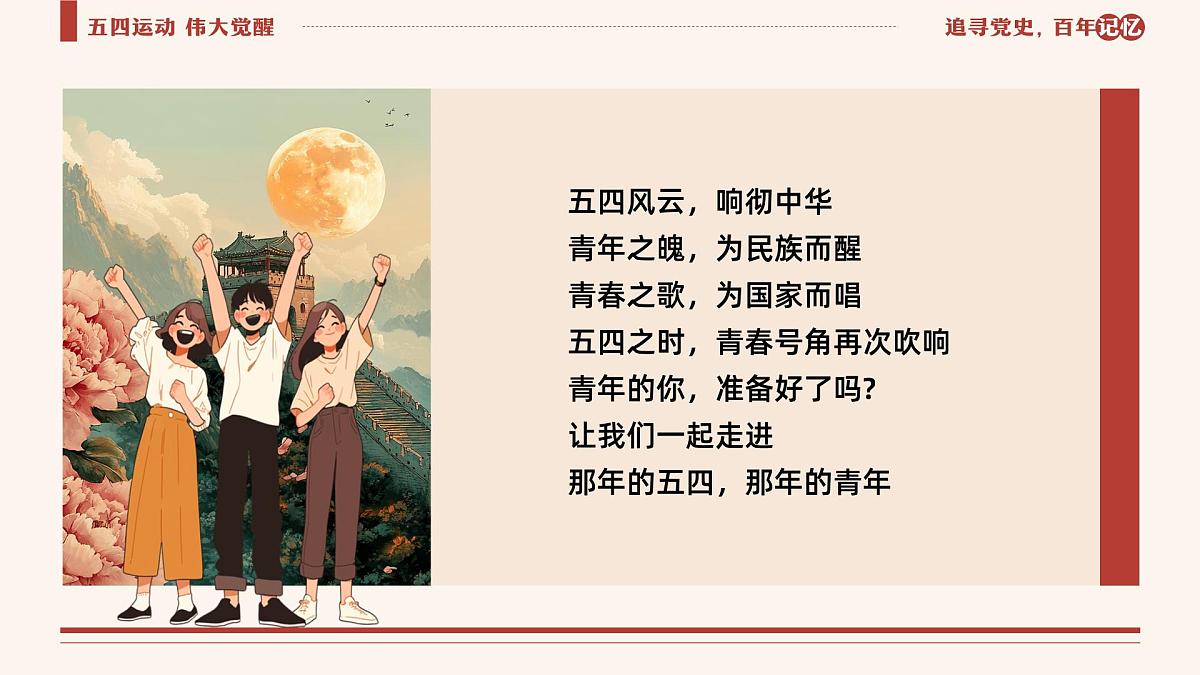 棕色画风重温五四运动牢记青春使命课件第2页
