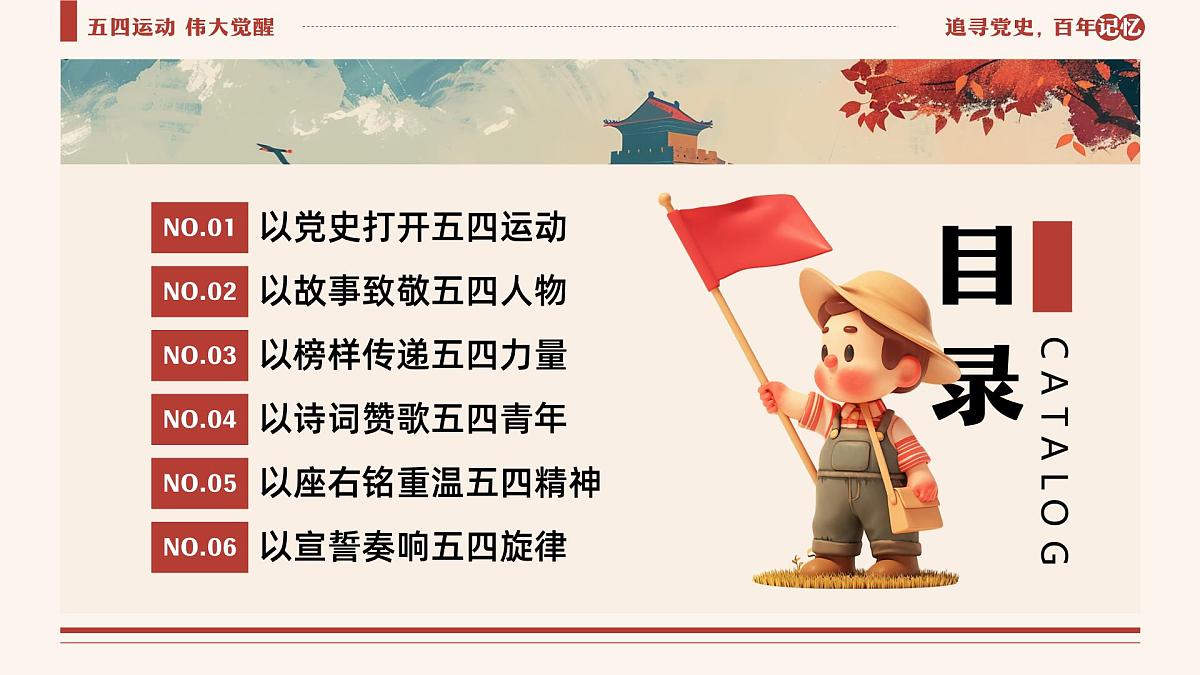 棕色画风重温五四运动牢记青春使命课件第3页