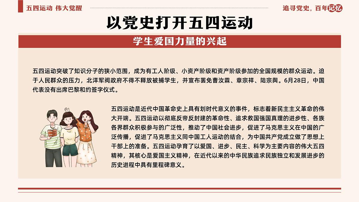 棕色画风重温五四运动牢记青春使命课件第6页