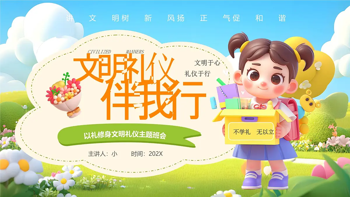 绿色卡通风文明礼仪伴我行课件第1页