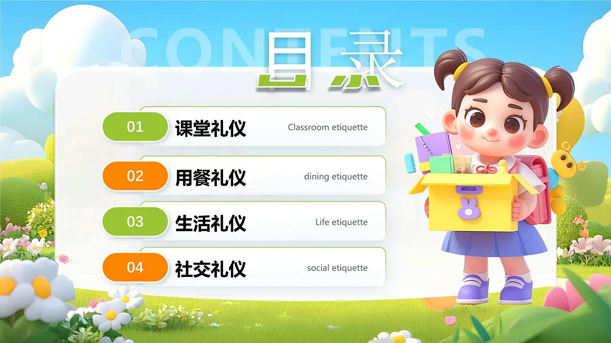 绿色卡通风文明礼仪伴我行课件第4页