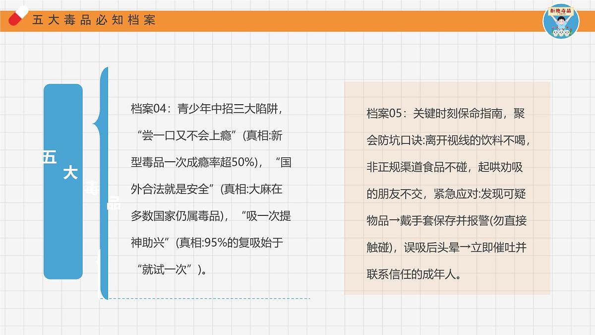 橙色卡通风小学生禁毒教育宣传课件第7页