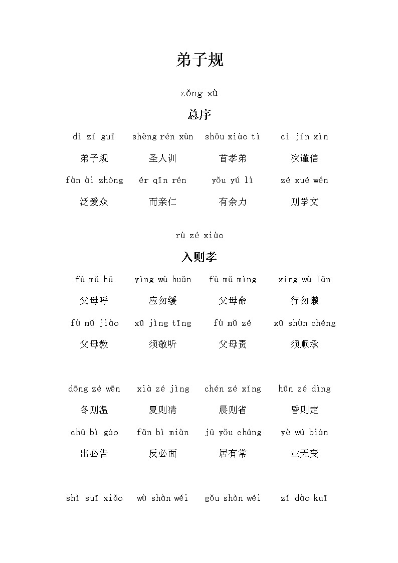 中国文化经典《弟子规（拼音）》合集01