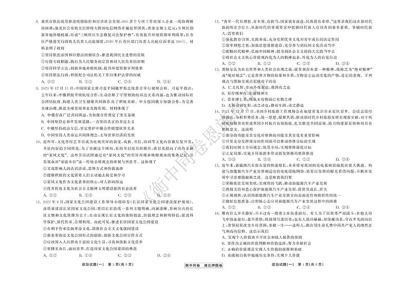 2022年湖北省普通高中学业水平等级考试模拟演练（一）政治试卷第2页