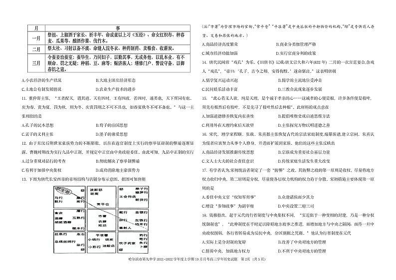 黑龙江省哈尔滨市第九中学2022届高三上学期 10 月月考 历史 PDF版含答案 试卷02