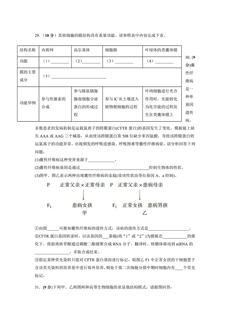 四川省仁寿县第二中学2021-2022学年高三上学期第二次教育教学质量检测（10月月考）生物试题第2页
