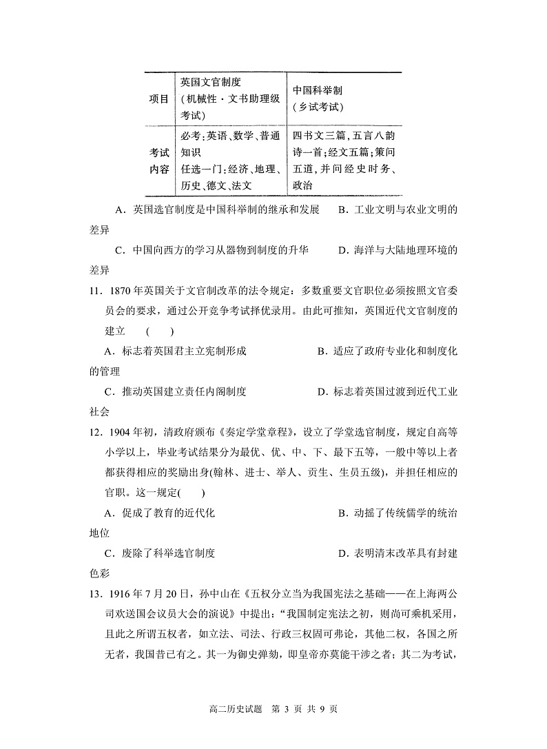 山西省芮城中学2021-2022学年高二上学期阶段性月考历史试题第3页