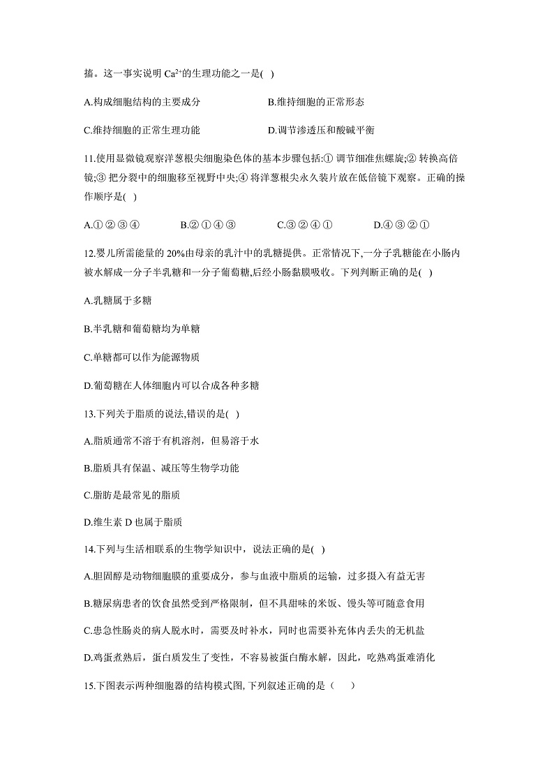 四川省眉山市仁寿县两校2021-2022学年高一上学期期中联考生物试题含答案03