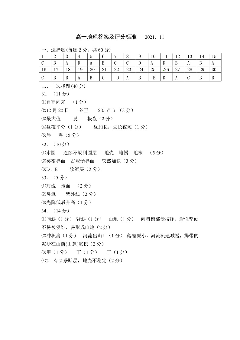 陕西省宝鸡市金台区2021-2022学年高一上学期期中考试地理试题含答案01