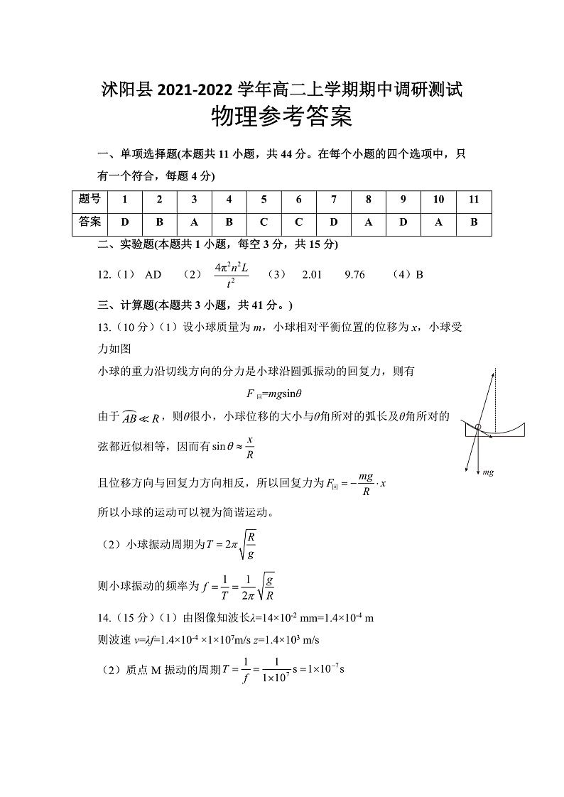 江苏省宿迁市沭阳县2021-2022学年高二上学期期中调研测试物理试题含答案01