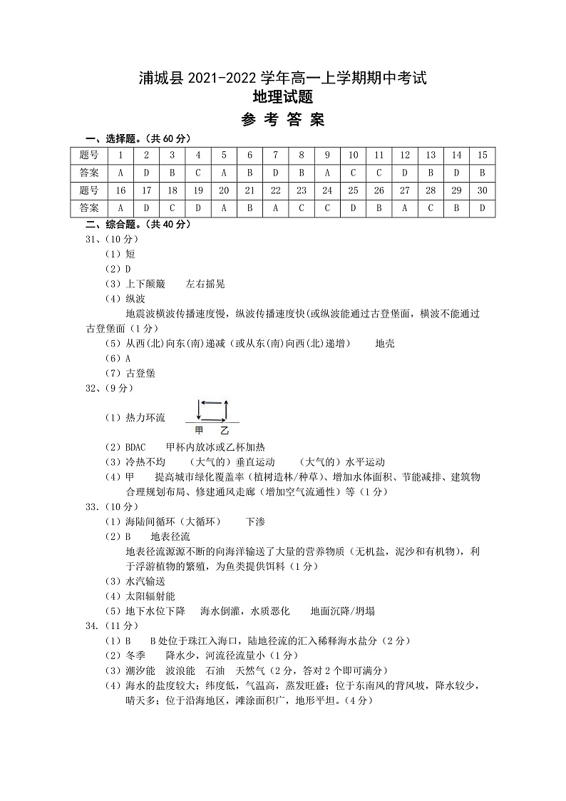 高一地理答案第1页