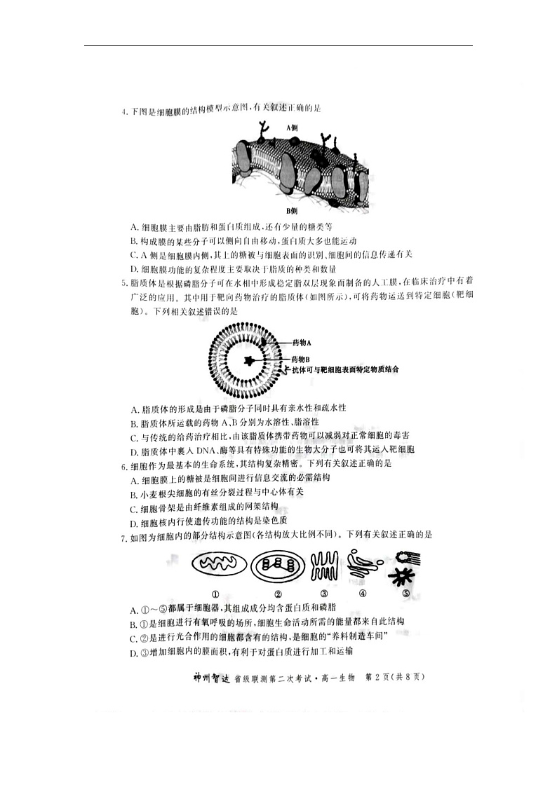 高一生物试题第2页