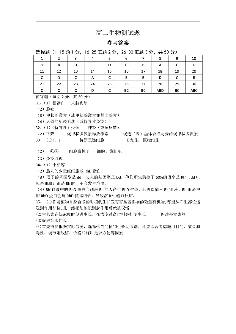 高二生物答案第1页