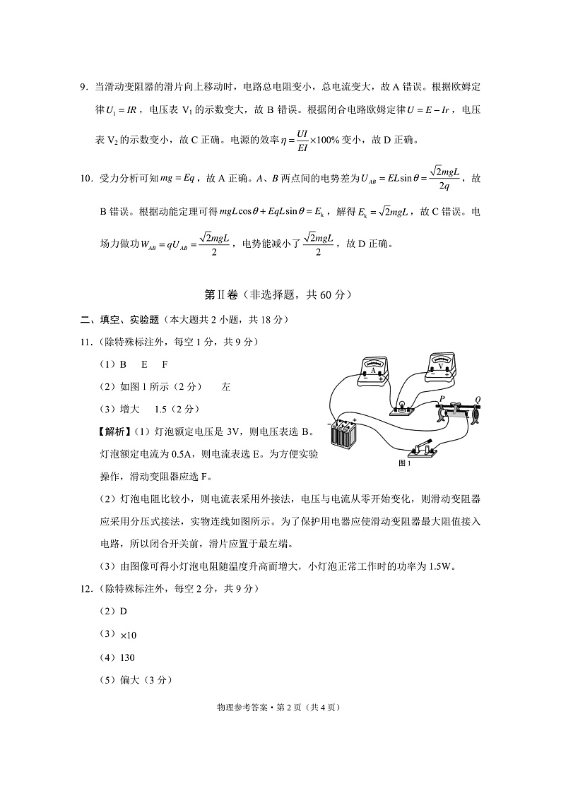 重庆市名校联盟2021−2022学年度高二上期第一次联合考试（高2023届）物理-答案第2页