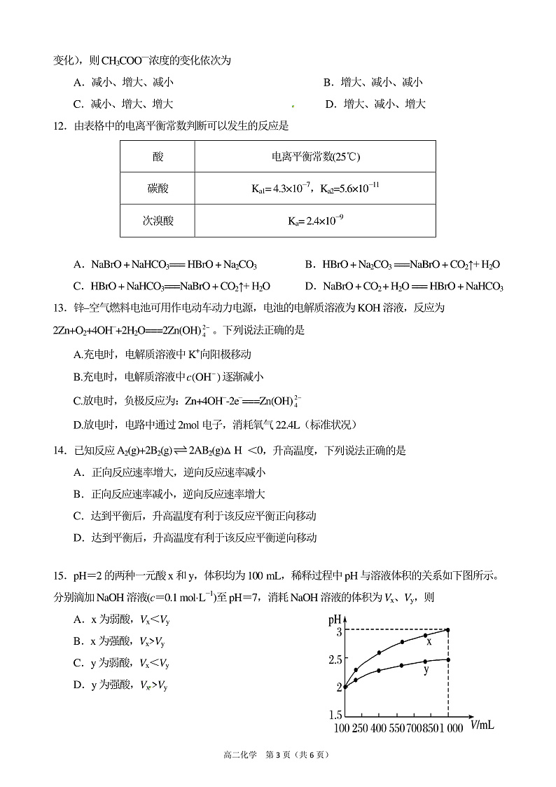 黑龙江省哈尔滨市呼兰区第一中学校等三校2020-2021学年高二上学期期末联考化学试题第3页