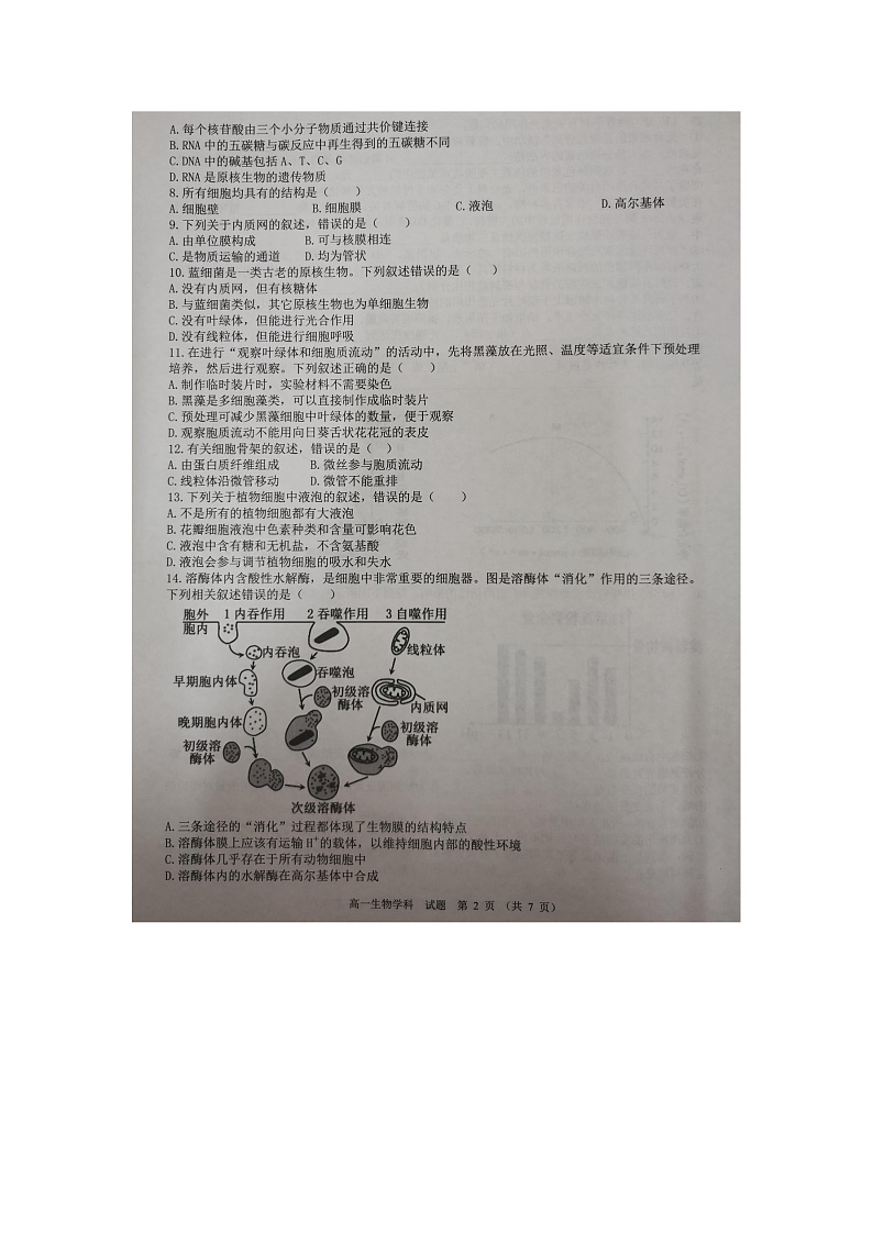 浙江省精诚联盟2021-2022学年高一上学期12月联考生物试题扫描版含答案02